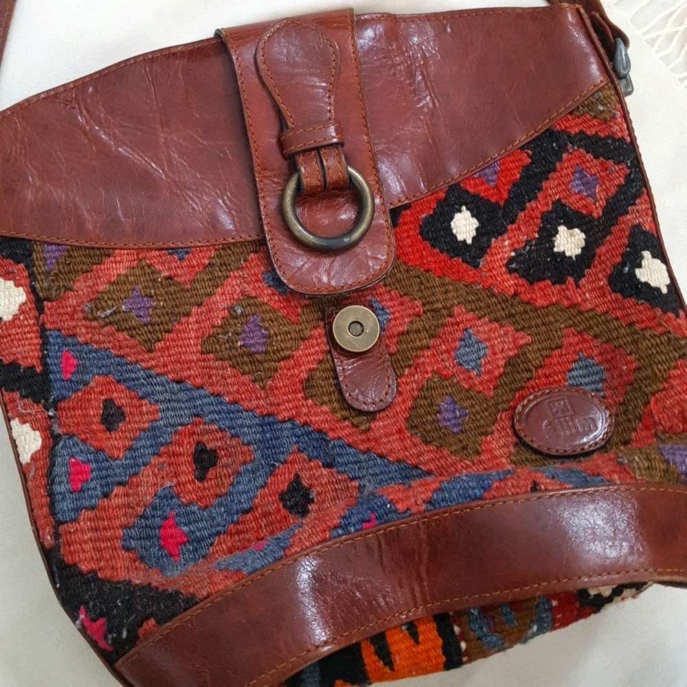 COPY - Vintage Turkish Kilim and Leather Bag